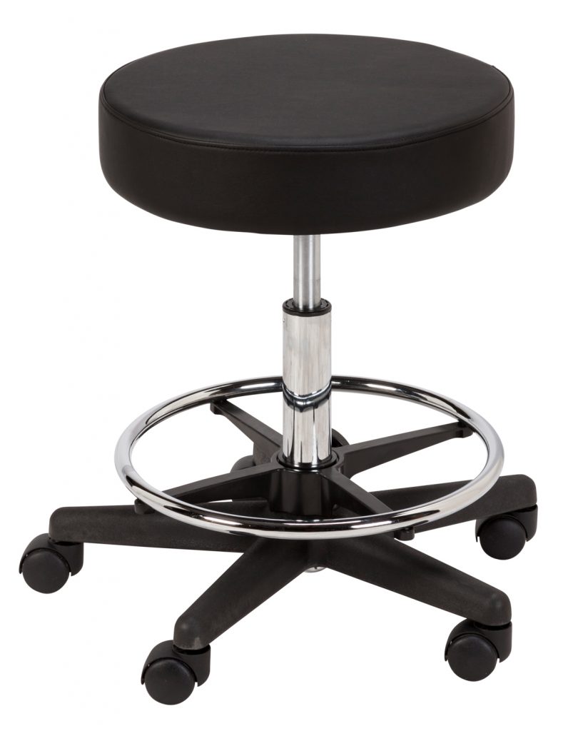 ÉQUIPRO® TABOURET ROND PNEUMATIQUE blanc, noir et bleu marine.
