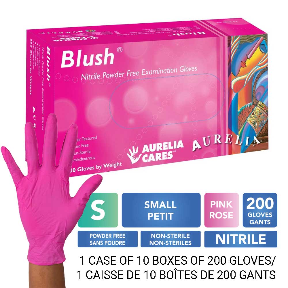 AURELIA® Blush® Gants en nitrile sans poudre - Petit (200) Rose - (Caisse de 10 paq.)