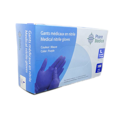 PHARE MÉDICA - Gants en nitrile médical sans poudre non stérile - Mauve - (Boite de 100) - Grand