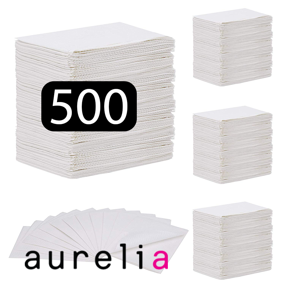 AURELIA - Bavettes (3 plis) 2 plis de papier & 1 pli de polyéthylène (500) BLANC