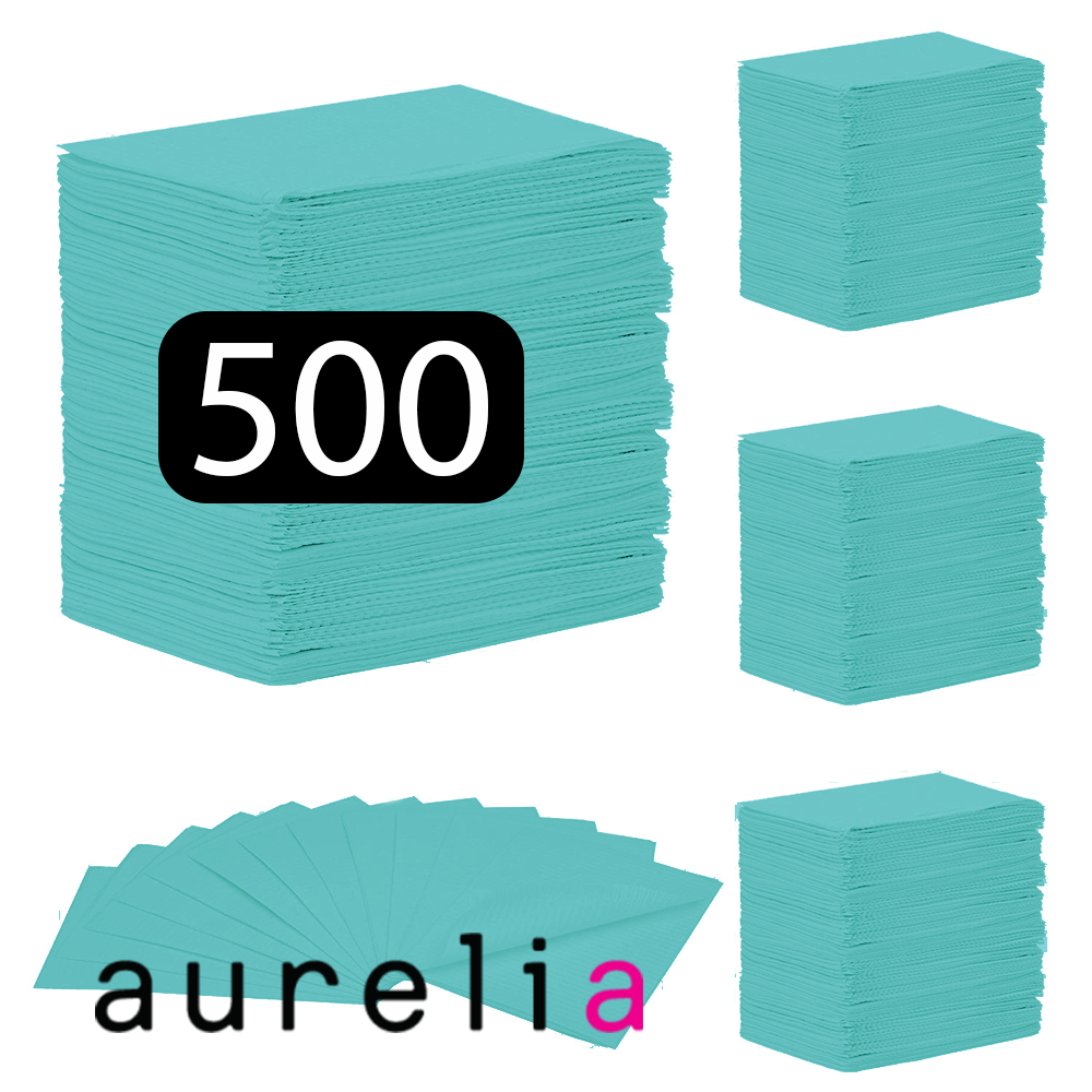 MASTER AURELIA® Bavettes (3 plis) 2 plis de papier & 1 pli de polyéthylène (500) (Aqua)