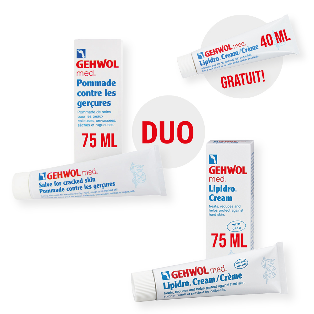 PROMO - DUO GEHWOL® med® - À L'achat de 1 Crème Lipidro & 1 Pommade Gerçures 75ml - Obtenez 1 Crème Lipidro 40ml gratuitement