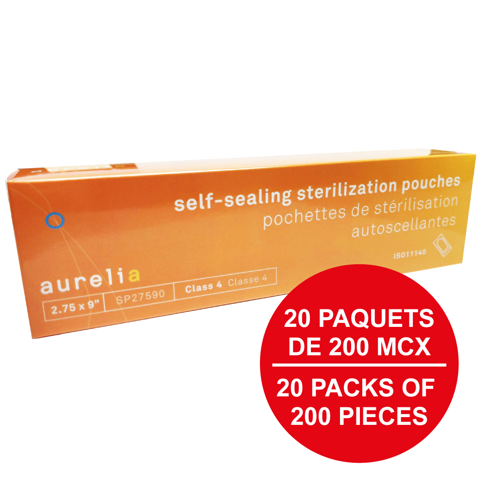 [5SP35525-10] AURELIA® Pochettes de stérilisation autoscellantes - 3½'' x 5¼' (200) Bleu -(Caisse de 10 paq.)