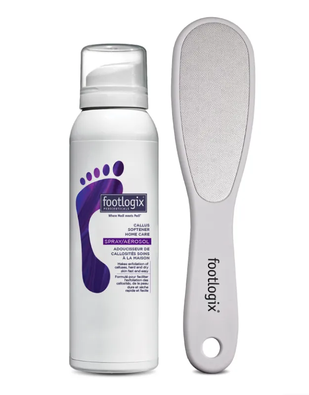 [103666] FOOTLOGIX® Kit adoucisseur de callosités - Soins à la maison - (en aérosol) 100ml + Lime
