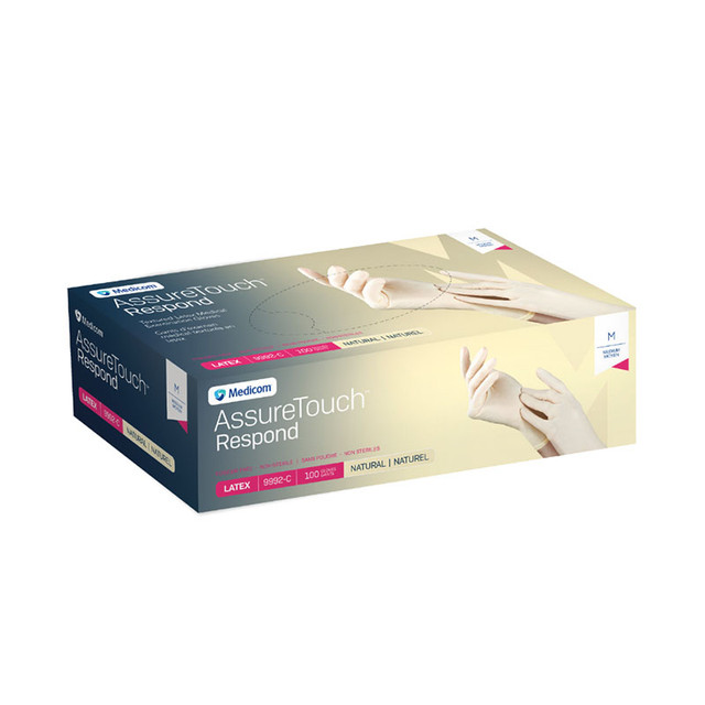 [5MED9992-A] MEDICOM® Assure Touch Respond -  Textured Latex Gloves Powder Free - (100) Natural (X-Small)