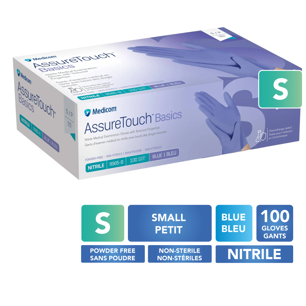 [9985-E] MEDICOM® AssureTouch™ Basics Gants de nitrile texturés sans poudre - XL (100) Bleu (copie)