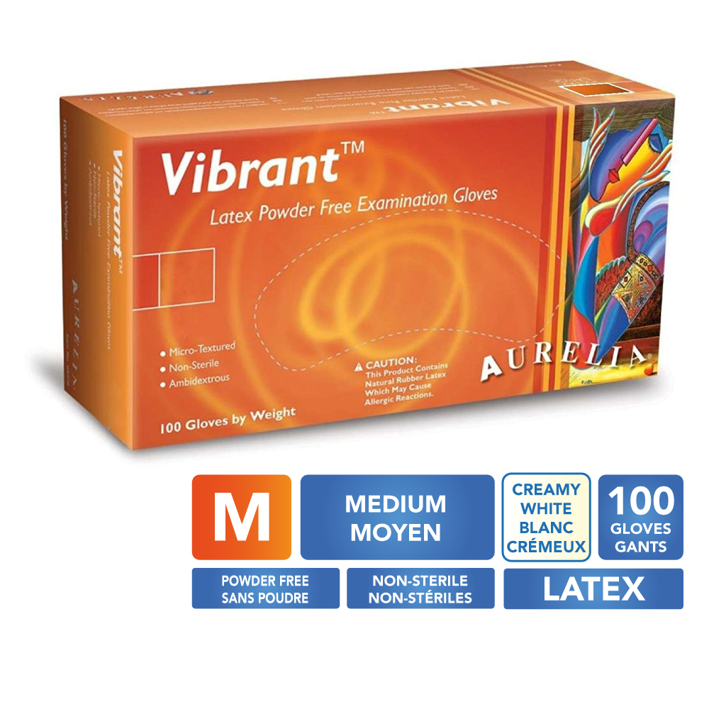 AURELIA® Vibrant® Gants en latex micro-texturés sans poudre - Moyen (100) Blanc crémeux 