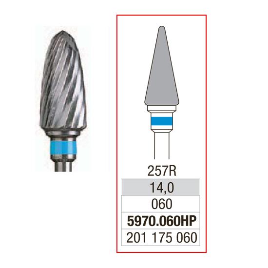 [2E5970060] EDENTA® Fraise conique pointue en carbure de tungstène - denture hélicoïdale régulière (bague bleue)