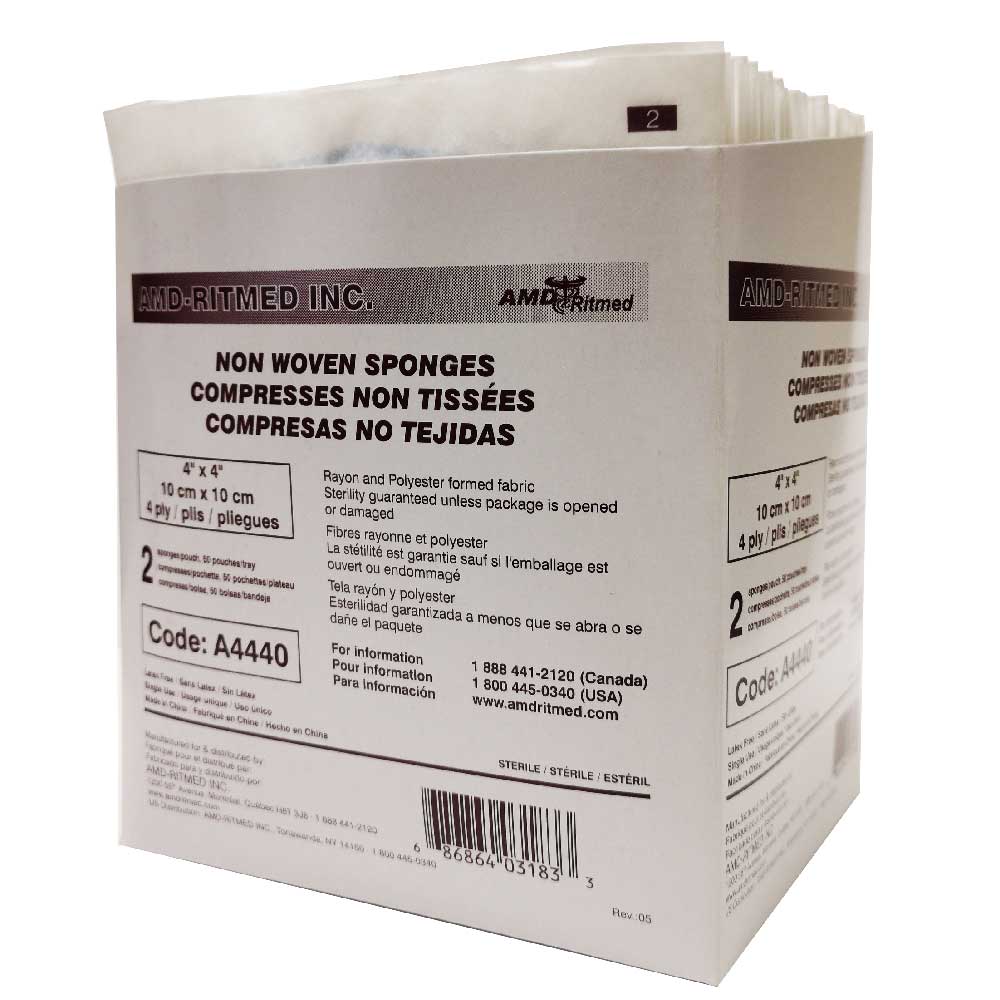 [A4440] AMD RITMED®  Sterile Non-Woven Sponges - 4 Ply (50 pouches of 2 sponges) 4''x4'' 
