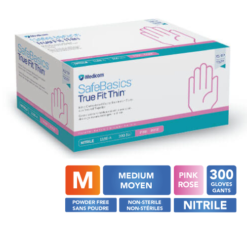 [5MED1186-C] MEDICOM® SafeBasics™ True Fit Thin™ Powder Free Textured Nitrile Gloves - Medium (300) Pink