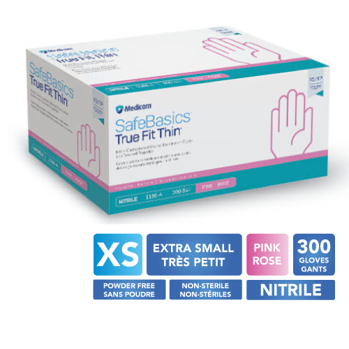 [5MED1186-A] MEDICOM® SafeBasics™ True Fit Thin™ Powder Free Textured Nitrile Gloves - X-Small (300) Pink