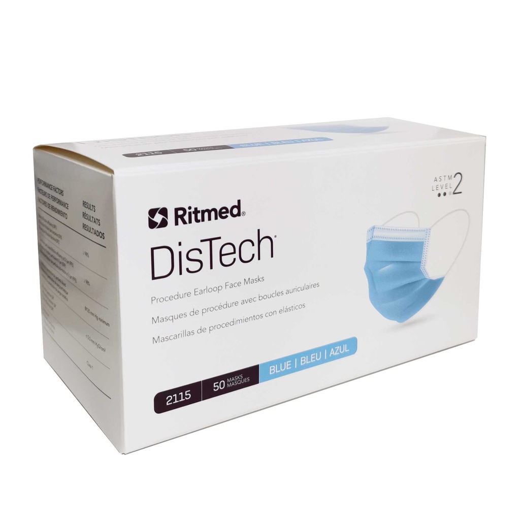 [52115] AMD Ritmed® Distech™ Pleated Style With Ear-Loops Masks (50) Blue (Level 2)