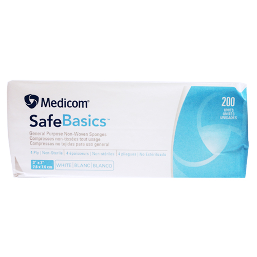 [5MED2103-CH] MEDICOM SafeBasics® Nonwoven All Purpose Compresses - 4 ply - 3" x 3" (200) White