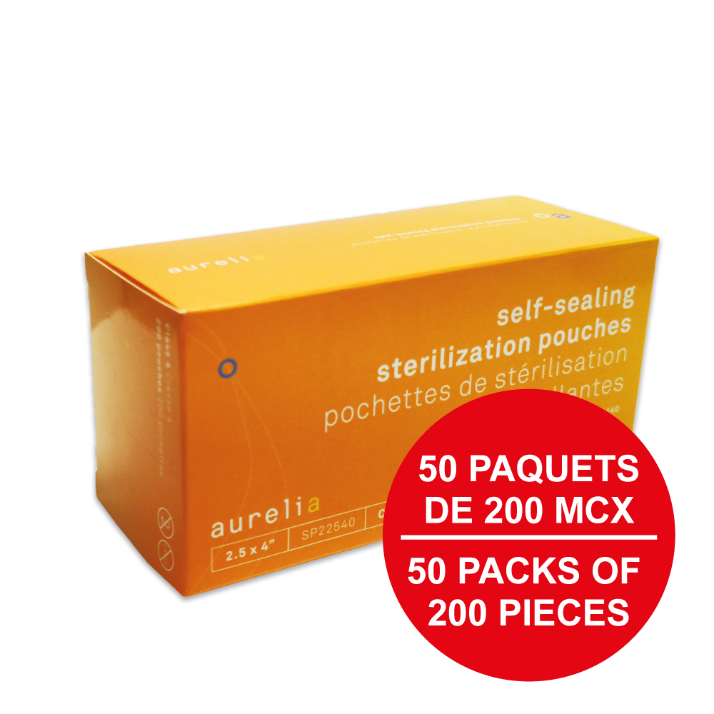 [5SP22540-50] AURELIA® Self-Sealing Sterilization Pouches - 2½'' x 4'' (200) Blue - (Case of 50 pk.)