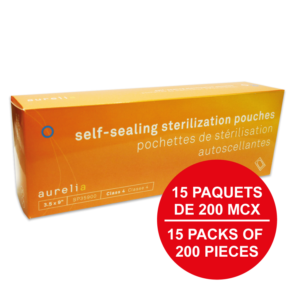 [5SP35900-15] AURELIA® Self-Sealing Sterilization Pouches - 3½'' x 9'' (200) Blue - (Case of 15 pk.)